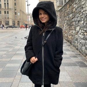 Gap Black Hooded Teddy Bear Coat